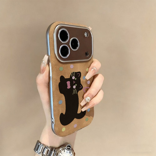 可爱miao黑猫适用于iPhone17手机壳大视窗新款苹果16promax小羊皮壳苹果13全包电镀壳15pro保护套ip14por秋冬