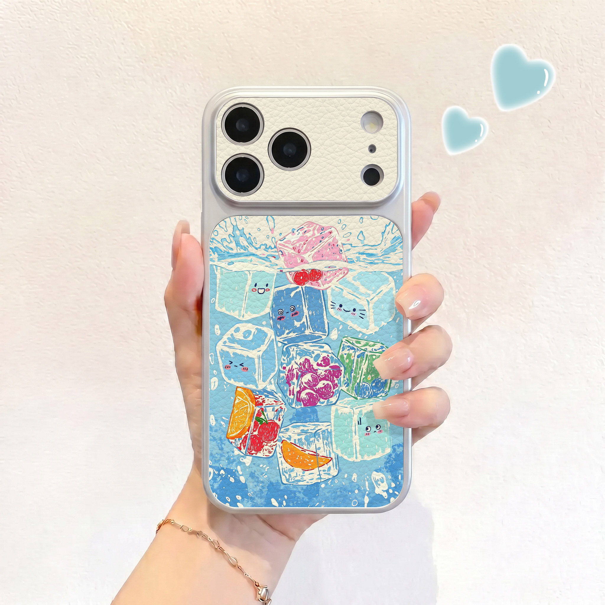 夏日水果冰块适用iPhone17不会撞壳手机壳新款苹果17promax仿皮16pro皮纹壳17pro保护套ip16男女15卡通14可爱