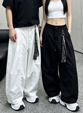 2026夏新款男女同款时尚丝巾腰头宽松高腰百搭阔腿裤休闲裤长裤男