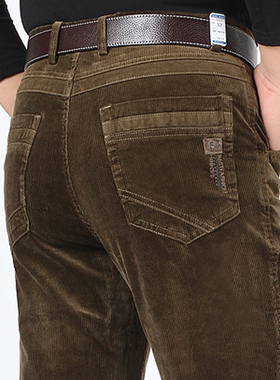 弹力纯棉条绒裤男直筒宽松灯芯绒男裤休闲裤加绒加厚中年男裤冬季