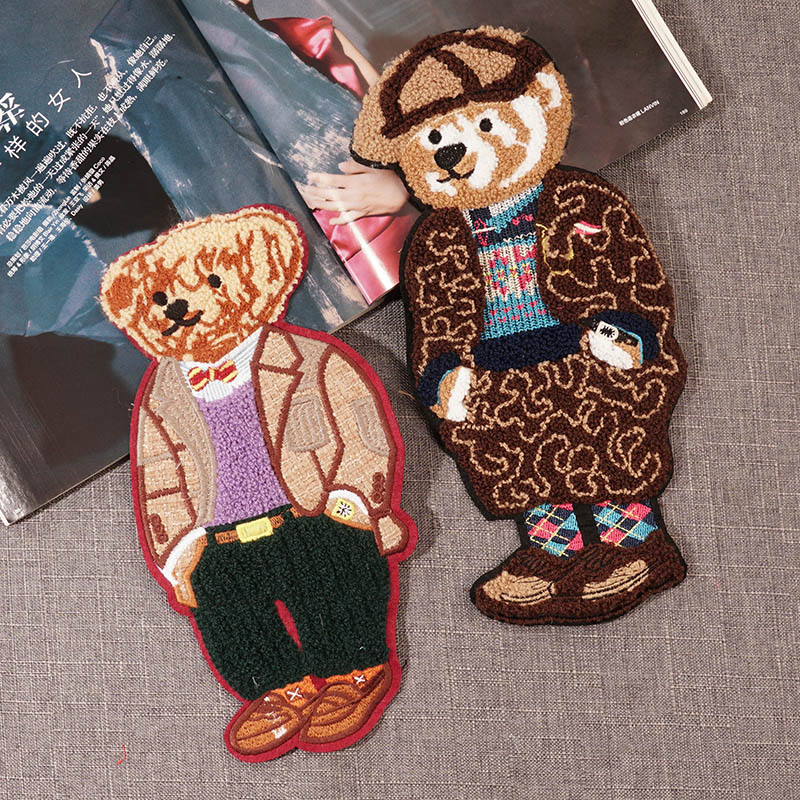 毛绒小熊大面积刺绣布贴大号衣服补丁贴时尚卡通绣片装饰贴花辅料