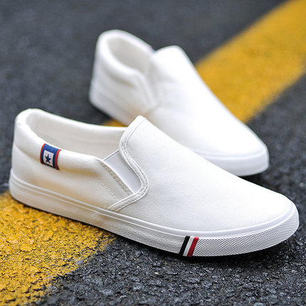 秋季青少年帆布鞋男士懒人鞋低帮学生布鞋休闲小白鞋韩版套脚男鞋