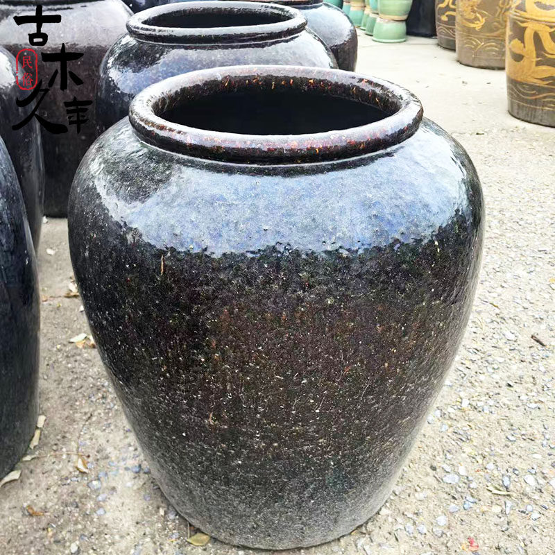 民间老旧水缸旧水瓮民俗老物件农村老缸复古陶缸庭院流水缸摆件