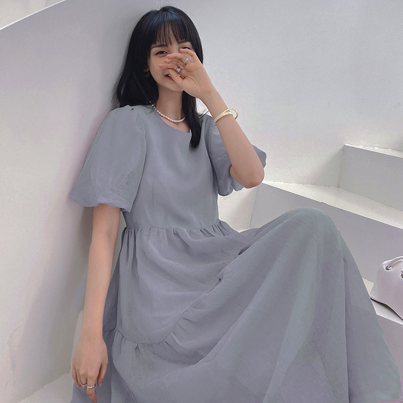紫色泡泡袖绝美初恋连衣裙女夏2025年新款气质雪纺纱长裙仙女森系,女装连衣裙,浙宝131