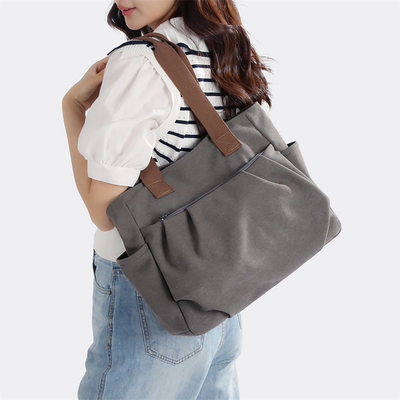 耐用加厚帆布托特包大容量包包百搭通勤手提包女包复古文艺单肩包