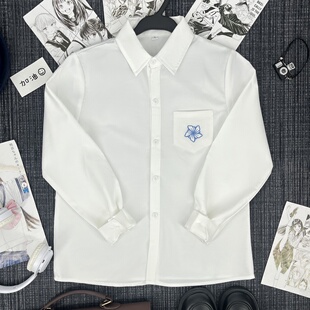 兔言舍花镜中刺绣白衬衫 日系学院风JK制服女原创宽松尖领内搭上衣