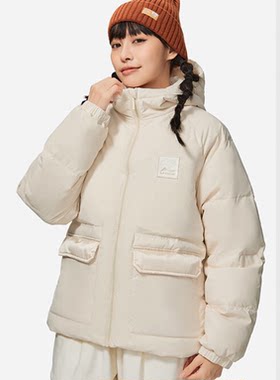 李宁保暖连帽短款女子运动羽绒服