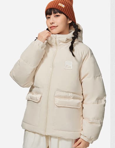 李宁保暖连帽短款女子运动羽绒服