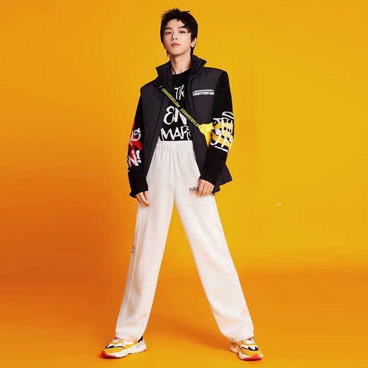 HUA CHENYU의 같은 스타일 LI NING CF 남성과 여성을 위한 추적 가능한 스웨터 가을 겨울 운동복 니트 스웨터 커플 스포츠 스웨터 AMBS187