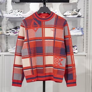 AMBV031 方格图案套头无帽编织衫 李宁毛衣2025秋冬款 日进斗金时尚