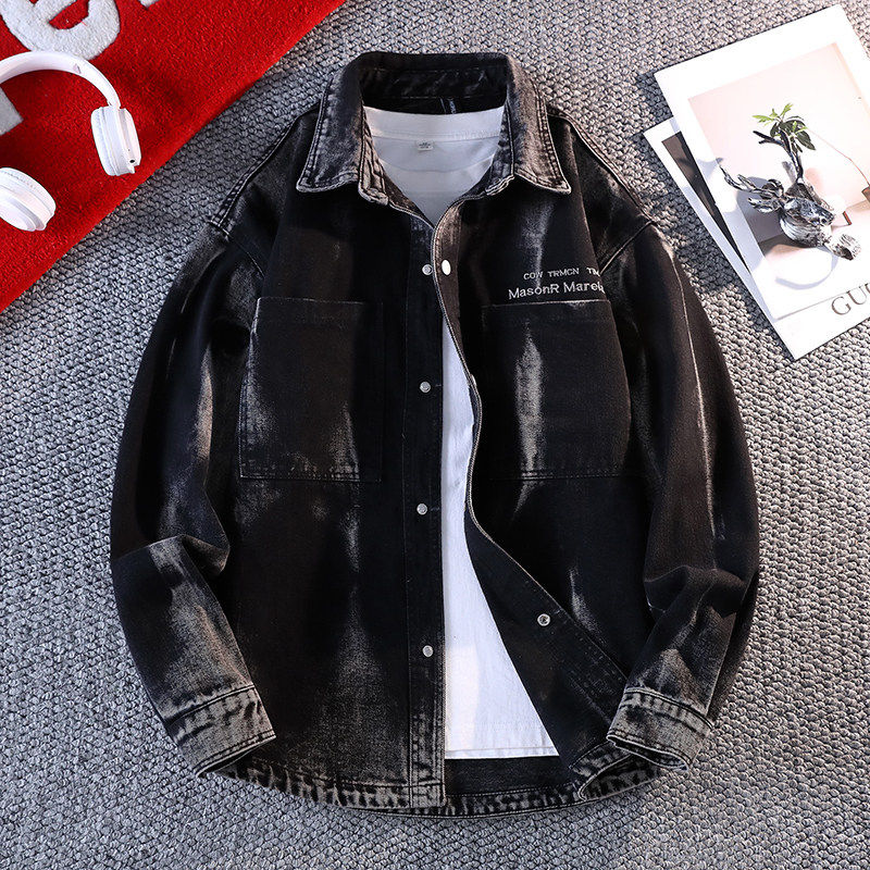 春季男士牛仔外套潮流青少年宽松翻领上衣高级感痞帅休闲工装夹克,男装,牛仔外套,淘宝优惠券,粉丝福利购,淘宝优惠卷