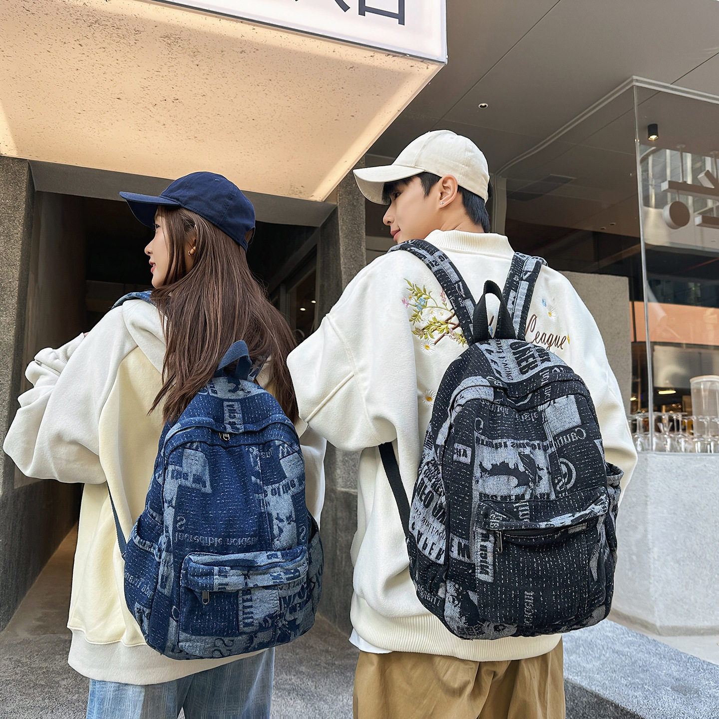 港风大学生书包男韩版学院风简约大容量背包女原宿风初高中双肩包