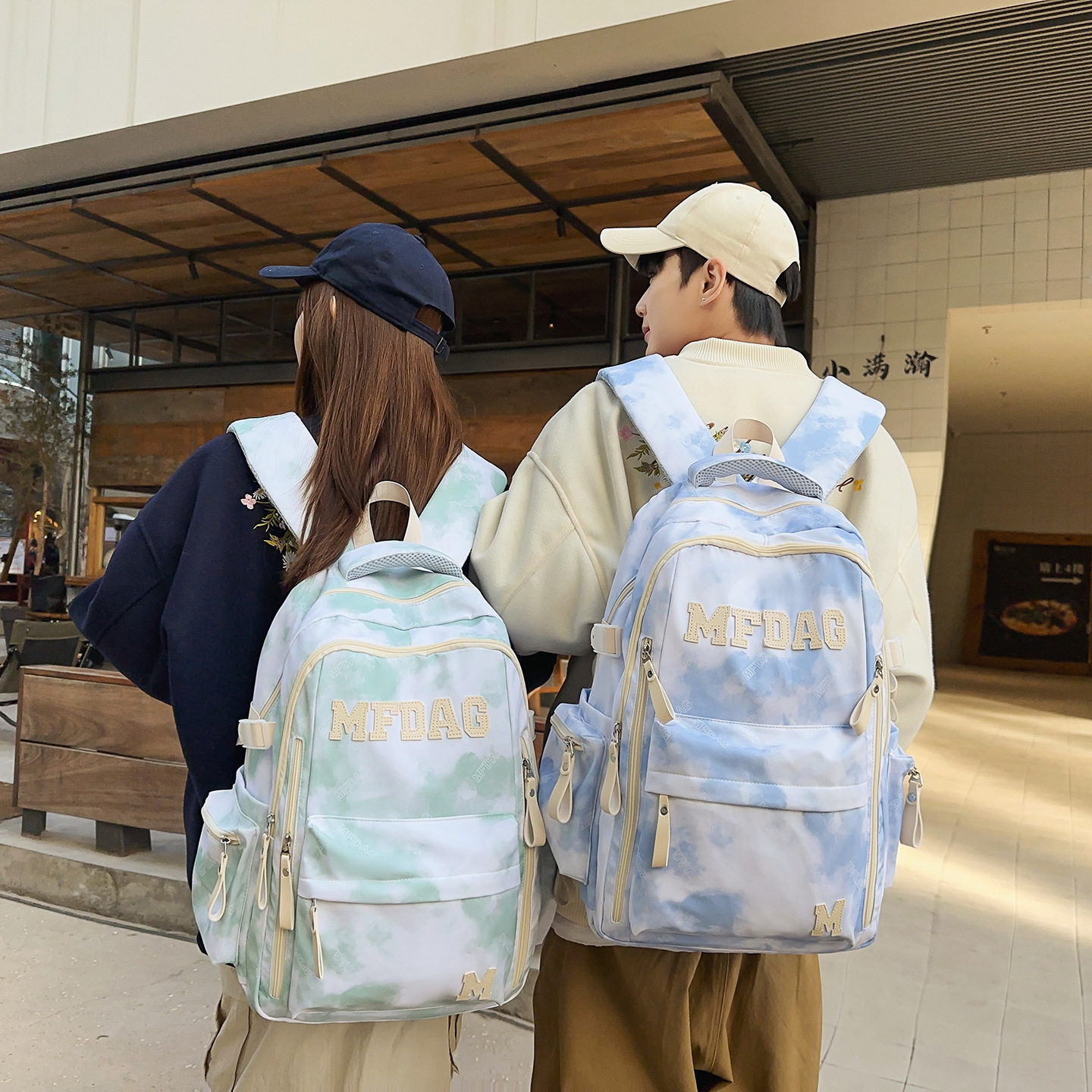 日系ins新款扎染书包学生大容量背包韩版原宿初中生清新双肩包包