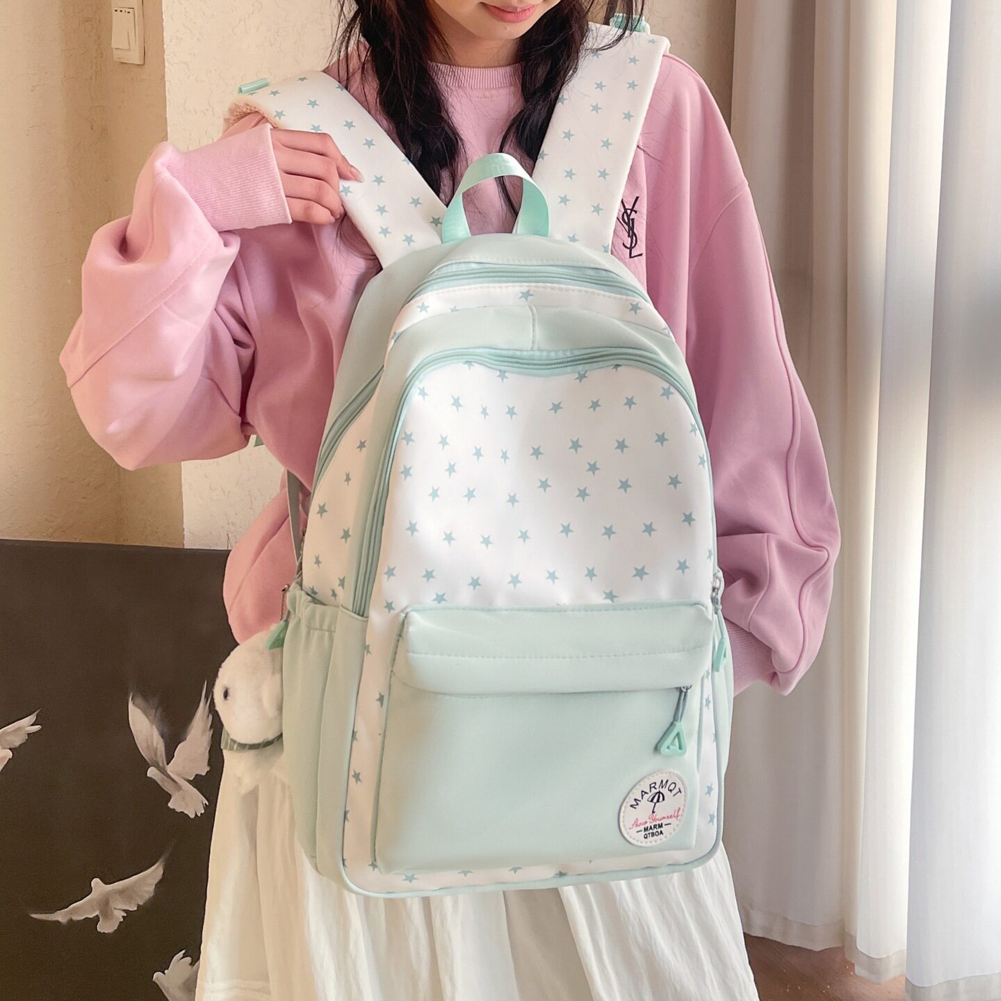 新款日系ins高颜值清新甜美糖果色背包初高中生轻便大容量双肩包