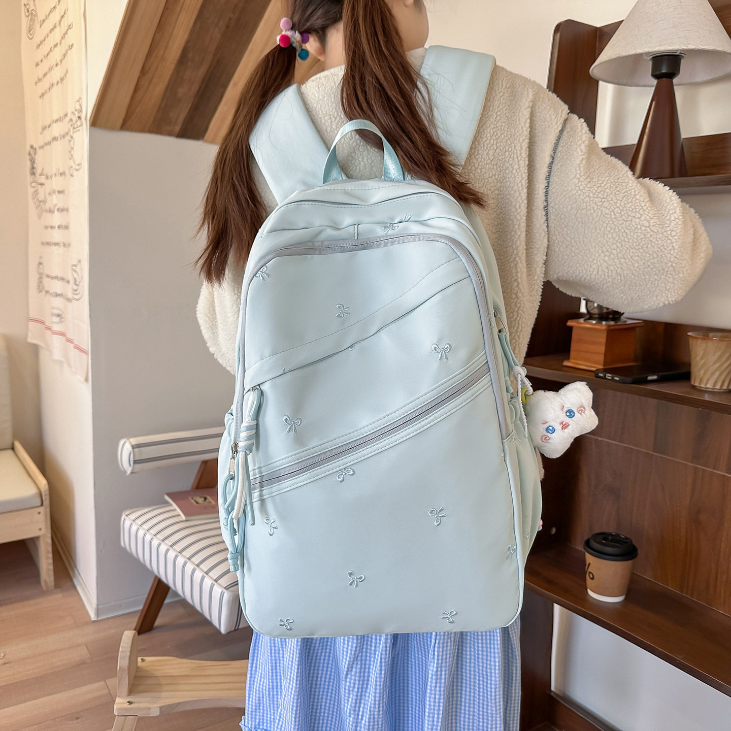 新款日系ins高颜值清新甜美糖果色蝴蝶结背包初高中生轻便双肩包