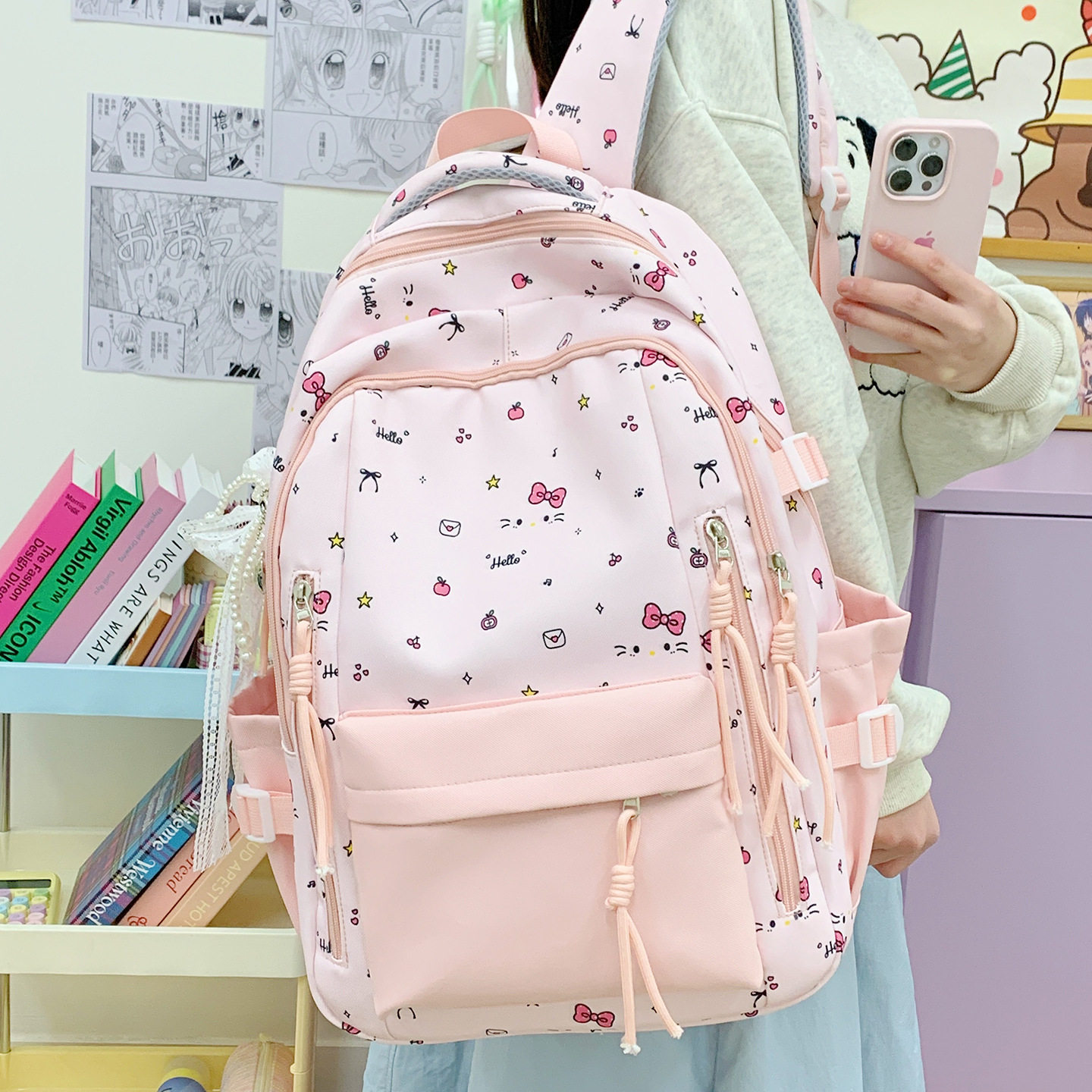 新款高颜值日系清新甜美文艺可爱蝴蝶结背包初高中轻便旅行双肩包