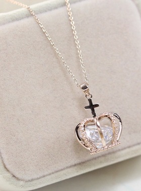 实拍欧比雅比简约时尚简单百搭皇冠大锆石百搭长链毛衣链