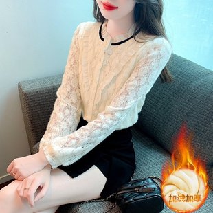 法式长袖蕾丝打底衫女秋季2026年秋冬装新款宽松洋气小衫内搭上衣