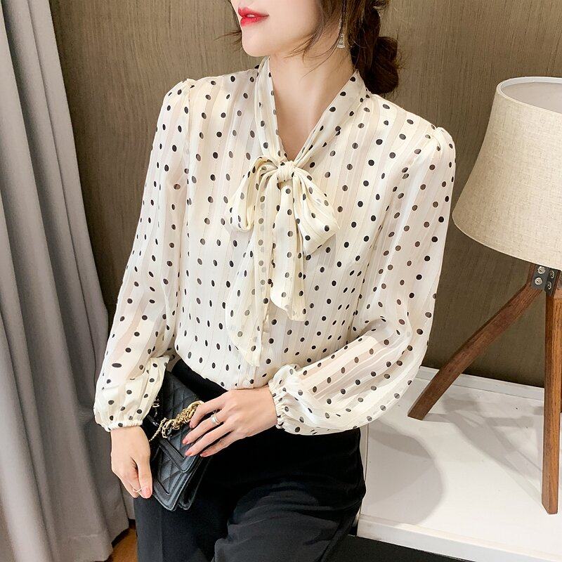 法式气质长袖雪纺衬衫女秋装2025年春季新款波点宽松衬衣百搭上衣