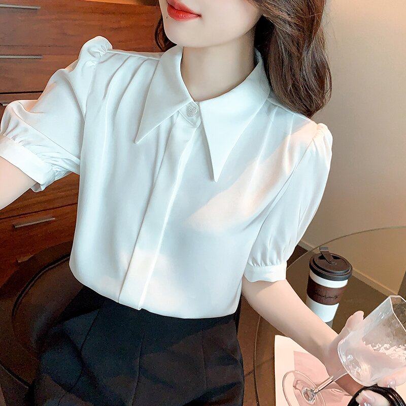 法式雪纺衬衫女短袖夏季2026新款通勤职业减龄衬衣设计感缎面上衣