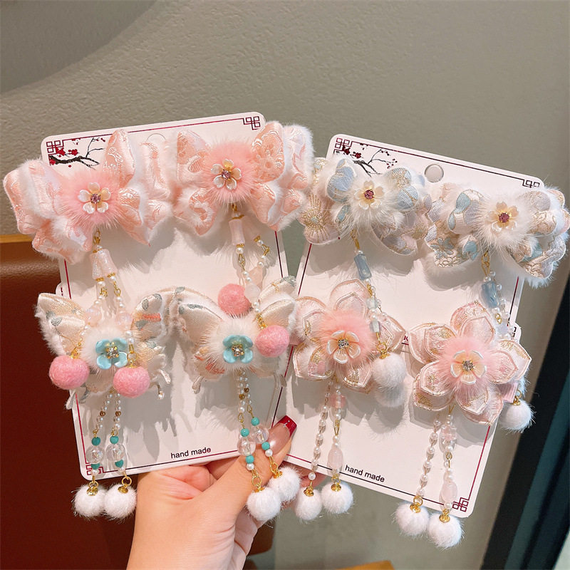 新年儿童冬季节日汉服蝴蝶鸭嘴夹女童花朵布艺粉色年服对夹头饰,童装/婴儿装/亲子装,汉服,淘宝优惠券,粉丝福利购,淘宝优惠卷