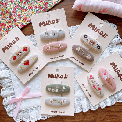 新款儿童手工刺绣布艺bb夹女童亲子款淑女风立体水滴对夹发卡发饰