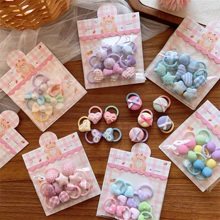 韩系儿童春夏发饰印花蝴蝶结纽扣发夹可爱mini小号发圈布艺扣头绳