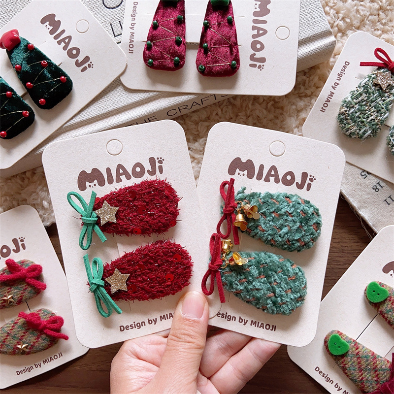 新款儿童秋冬发夹酒红