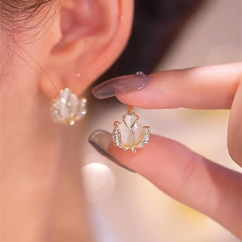 郁金香花卉耳扣耳环女防丢设计感