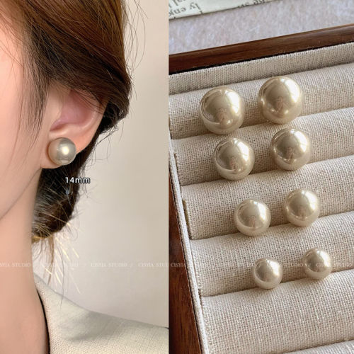 施家高亮香槟色珍珠耳环女925银