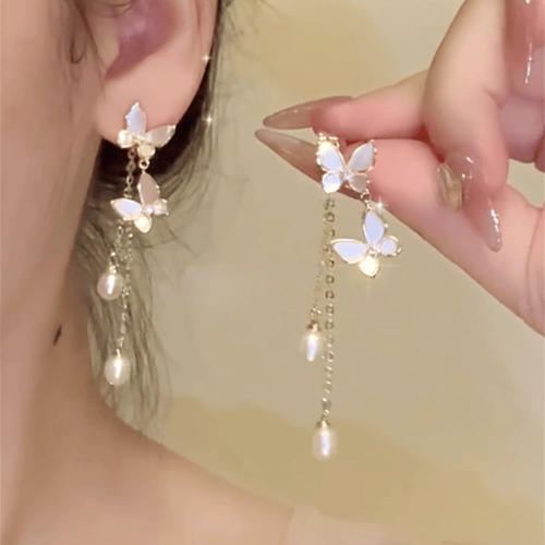 蝴蝶高级感很多长款耳坠贝壳小众