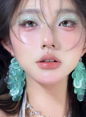 小众轻奢高级感绿色法式贝壳耳环长款夸张流苏耳饰配饰女显白耳钉