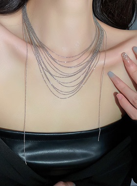 叠戴流苏锁骨链多层项链女款轻奢