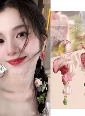 张婧仪同款耳环月亮花朵耳饰耳坠2024新款女个性夸张耳钉夏天旅游