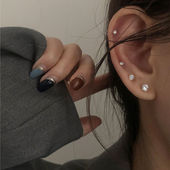 超闪锆石925银小耳钉小巧百搭水钻简约耳环套装 男女耳骨钉耳饰