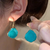 蓝色眼泪春夏清新时尚 不规则宝石吊坠耳钩耳环小众设计耳饰2025新