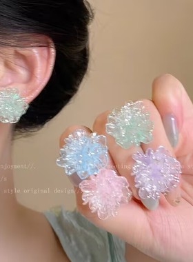 冰透蓝色花朵耳钉女春夏2025新款高级感耳饰彩色甜美小众设计耳环
