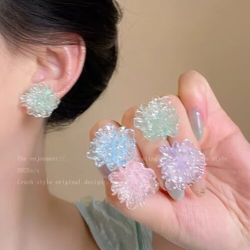 清透蓝花朵耳环2025新款