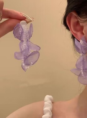 月芷花香~森系小清新紫色花朵耳钉女流苏耳环小众高级感度假耳饰