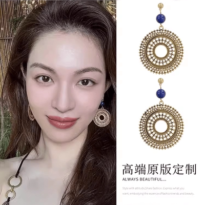 夸张显瘦金色钟楚曦同款耳钉复古