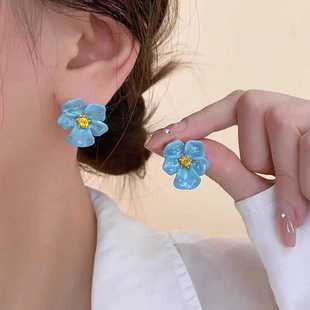 无尽盛夏~超仙法式复古滴釉花朵黄钻耳环 轻奢高级感小众气质度假