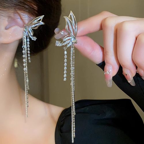 蝴蝶珍珠流苏无耳洞耳骨夹