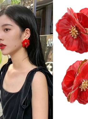 杨采钰同款白色花朵耳环夏季女小众设计感高级2023年新款耳钉耳饰