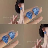 旖旎冰萃蓝 轻奢小众立体几何耳环气质耳饰 不规则蓝色冰晶耳钉