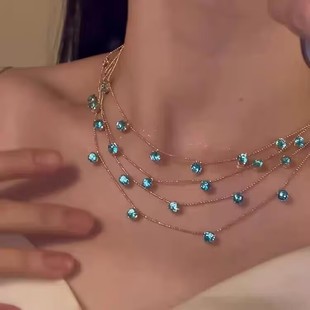 晚宴主角！满天星锆石流苏项链女款小众个性多层叠戴锁骨链高级感