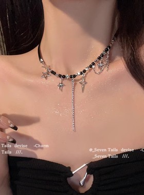 黑色四芒星串珠项链女高级