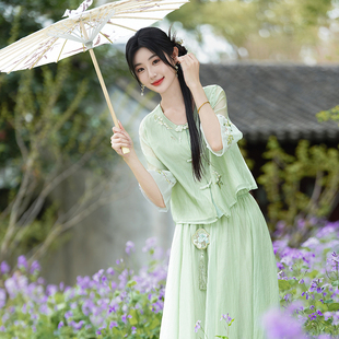 2025新国风两件套旗袍盘扣民国风学生装仙气汉元素套装连衣裙春装
