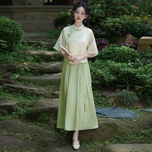 江南风温柔古装女子盘扣绣花上衣民国风女装立领复古半身裙连衣裙