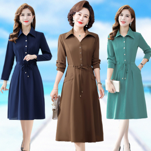 50岁长袖 连衣裙初夏显气质洋气妈妈收腰长裙 夏天女装 2026新款