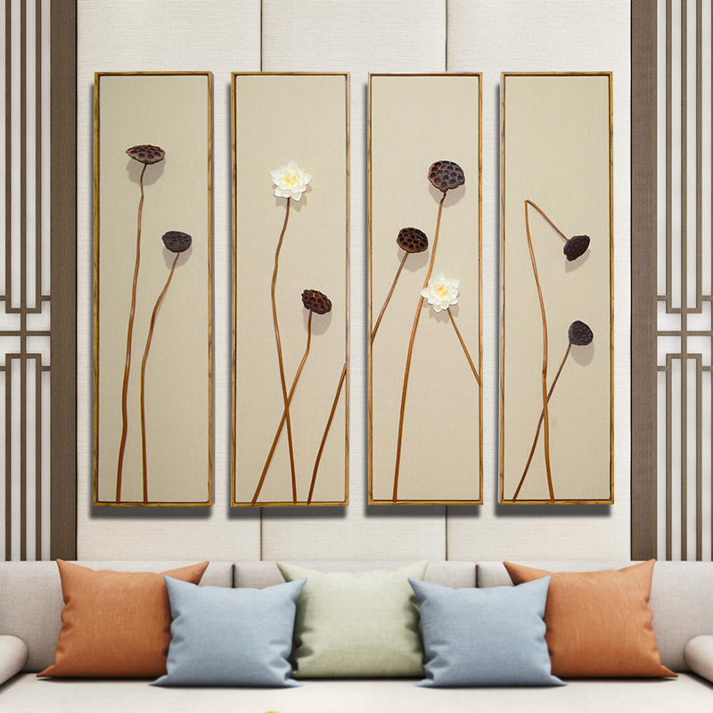 新中式装饰画客厅沙发背景墙壁画立体花卉简约禅意挂画植物壁挂饰图片